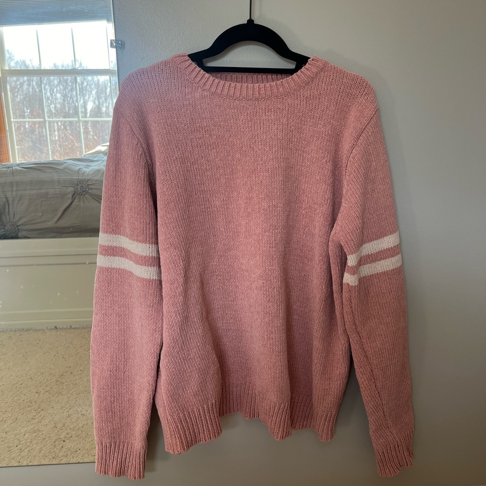 Pink Sweater with White Stripes